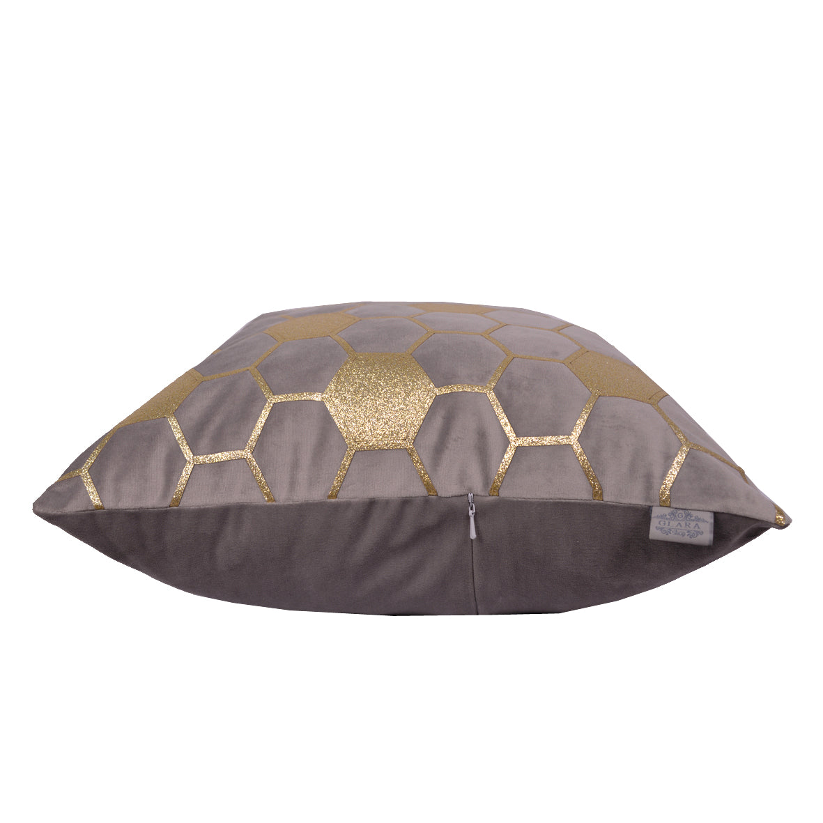 Luxury Velvet Throw Pillow Cover (Grey & Gold Cushion Cover)