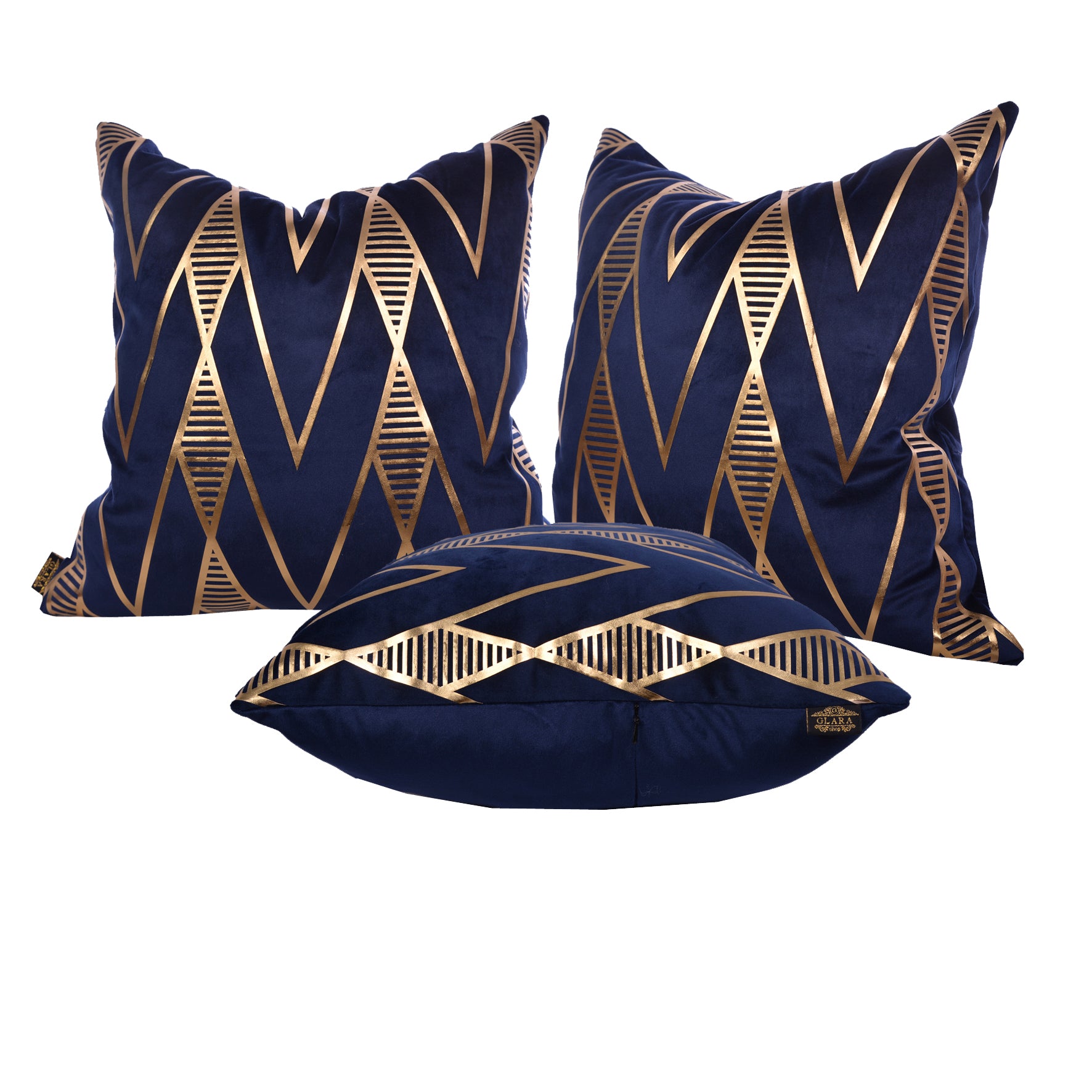 Luxury Velvet Throw Pillow Cover ( Blue & Gold Cushion Cover)