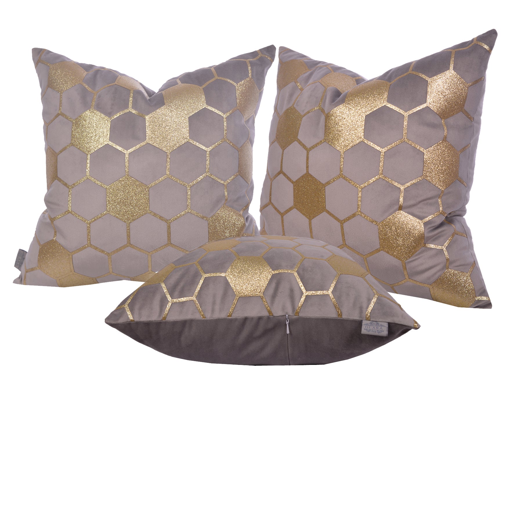 Luxury Velvet Throw Pillow Cover (Grey & Gold Cushion Cover)