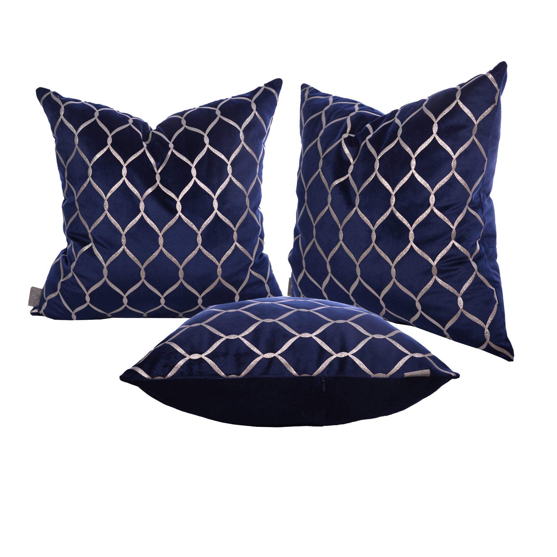 Luxury Velvet Throw Pillow Cover (Blue &  Silver Cushion Cover)