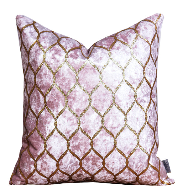 Luxury Velvet Throw Pillow Cover (Blush Pink & Gold Cushion Cover)