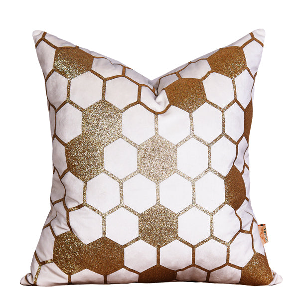 Luxury Velvet Throw Pillow Cover (White & Gold Cushion Cover)