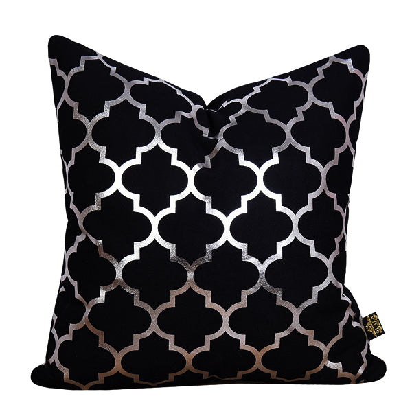 Luxury Velvet Throw Pillow Cover (Black & Silver Cushion Cover)