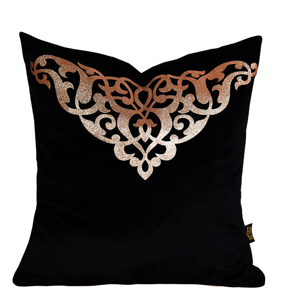 Luxury Velvet Throw Pillow Cover With Gold Accent ( Black & Gold Cushion Cover)