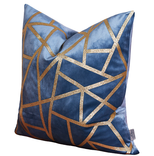 Luxury Velvet Throw Pillow Cover (Blue & Gold Cushion Cover)