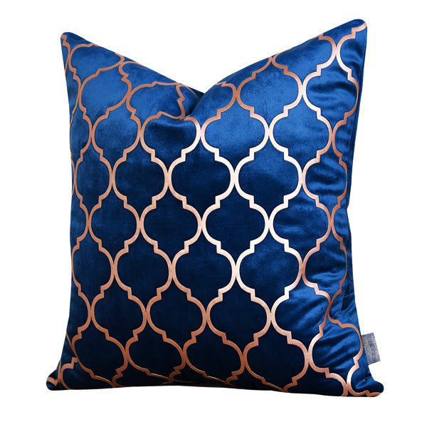 Luxury Velvet Throw Pillow Cover With Gold Accent ( Blue Cushion Cover)