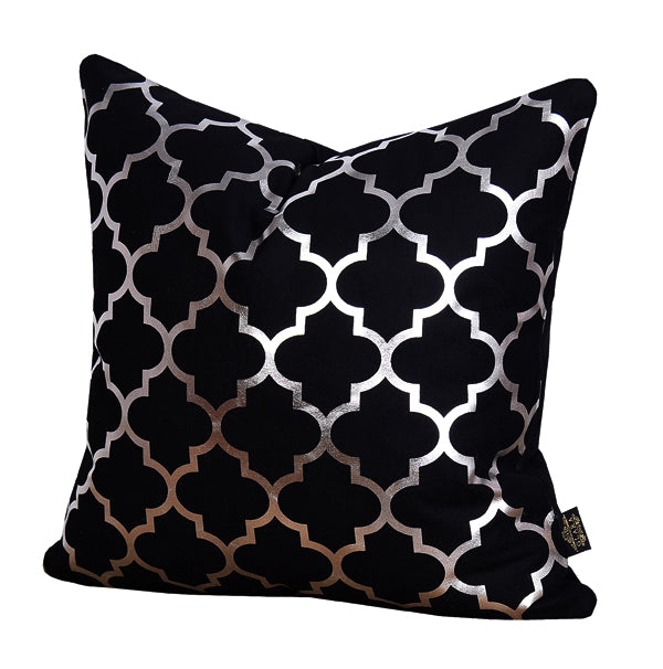 Luxury Velvet Throw Pillow Cover (Black & Silver Cushion Cover)