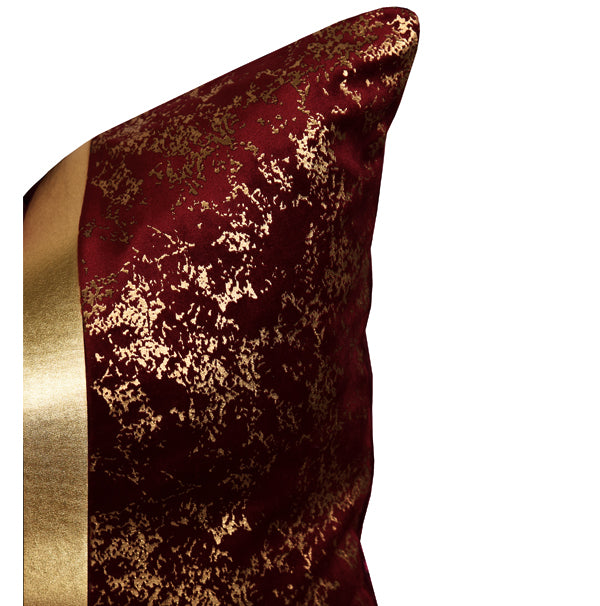 Luxury Velvet Throw Pillow Cover With Gold Accent ( Red & Gold Cushion Cover)