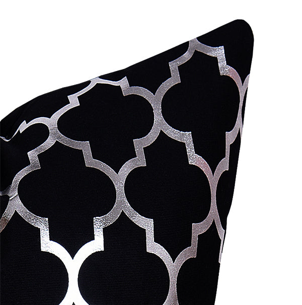 Luxury Velvet Throw Pillow Cover (Black & Silver Cushion Cover)