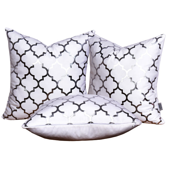 Luxury Velvet Throw Pillow Cover (White & Silver Cushion Cover)