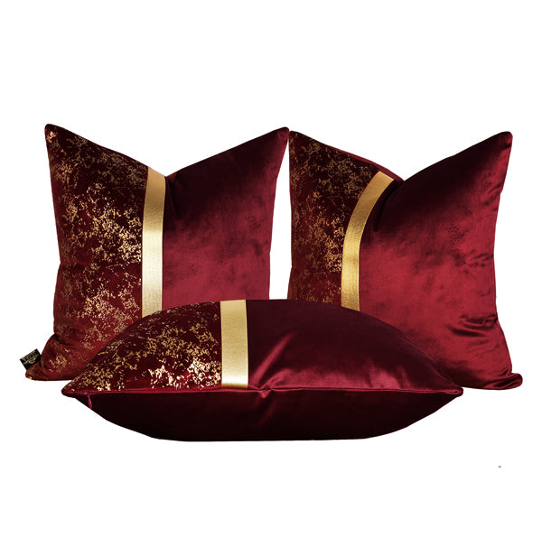 Luxury Velvet Throw Pillow Cover With Gold Accent ( Red & Gold Cushion Cover)