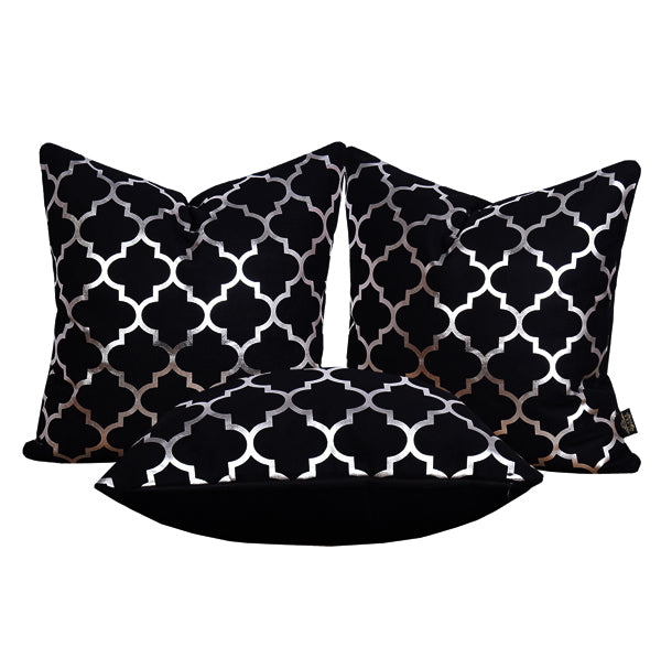 Luxury Velvet Throw Pillow Cover (Black & Silver Cushion Cover)