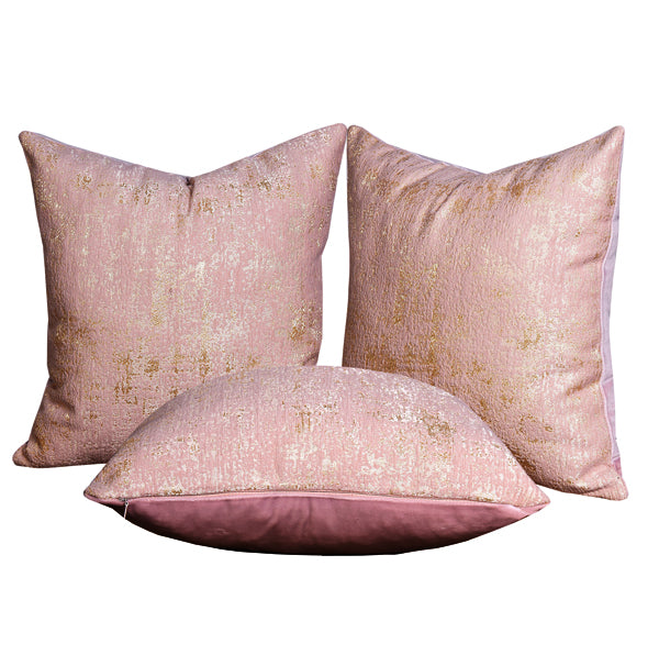 Patina Luxury Velvet Throw Pillow Cover (Blush Pink & Gold Cushion Cover)