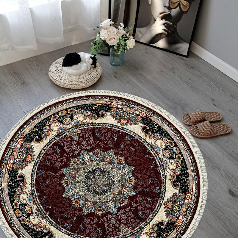 Hiva Red Contemporary Round Rug, Burgundy Round Rea Rug For Dining Room, Bed Room, Living Room