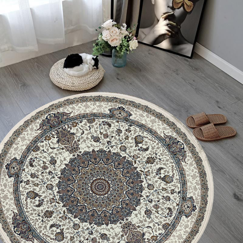 Rosita White Persian Round Rug, Fast Delivery Area Rug Near Me